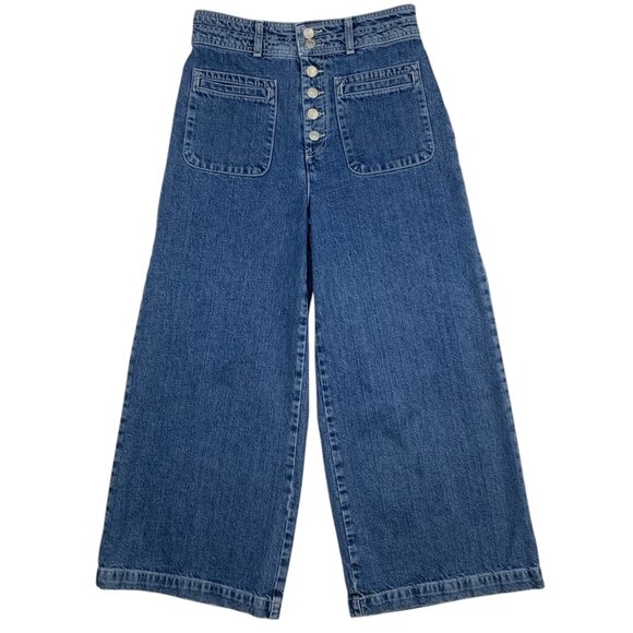 Free People We The Free Colette Wide Leg Jean 28 Indigo Blue High Rise Cropped - Picture 1 of 12
